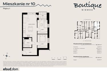 Rzut - Mieszkanie na sprzedaż 3 pokoje o powierzchni 53,68 m² - numer 10 w Boutique NIEMCZ