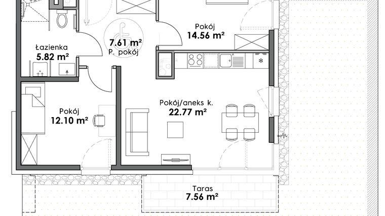 Rzut - Mieszkanie na sprzedaż 3 pokoje o powierzchni 62,86 m² - numer C4-4 w Slow City