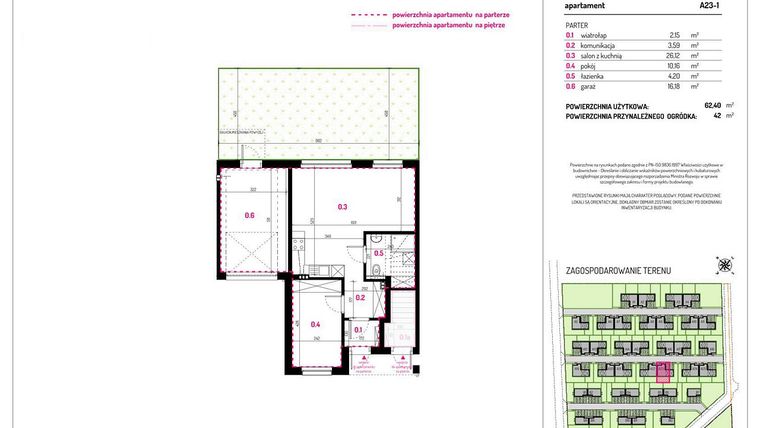 Rzut - Mieszkanie na sprzedaż 2 pokoje o powierzchni 62,4 m² - numer A23-1 w Aleja Kwitnącej Wiśni