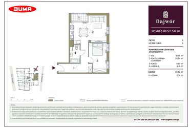 Rzut - Mieszkanie na sprzedaż 2 pokoje o powierzchni 47,42 m² - numer 10 w Dajwór