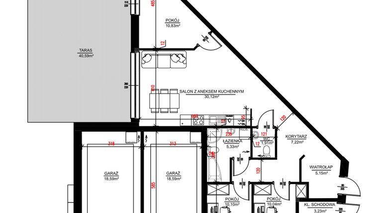 Rzut - Mieszkanie na sprzedaż 4 pokoje o powierzchni 99,29 m² - numer A1 w Chrzanowskiego 15