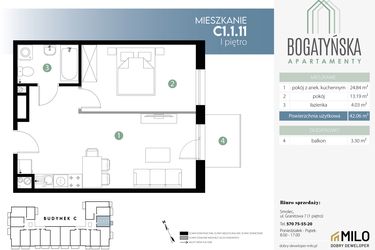 Rzut - Mieszkanie na sprzedaż 2 pokoje o powierzchni 41,91 m² - numer C1.1.11 w Bogatyńska Apartamenty etap 3