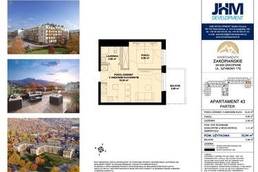 Rzut - Mieszkanie na sprzedaż 2 pokoje o powierzchni 32,95 m² - numer 43 w Apartamenty Zakopiańskie