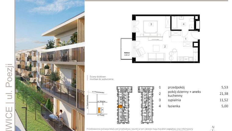 Rzut - Mieszkanie na sprzedaż 2 pokoje o powierzchni 43,47 m² - numer A.61 w Poezji
