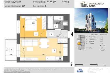 Rzut - Mieszkanie na sprzedaż 2 pokoje o powierzchni 36,32 m² - numer 31 w Dworzysko Park - Etap III