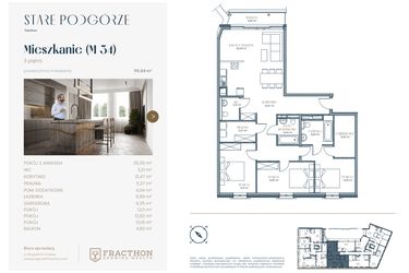 Rzut - Mieszkanie na sprzedaż 4 pokoje o powierzchni 115,84 m² - numer M.34 w Stare Podgórze