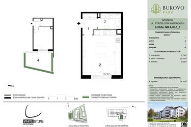 Rzut - Mieszkanie na sprzedaż 1 pokój o powierzchni 30,93 m² - numer A.1.1 w Bukovo Park