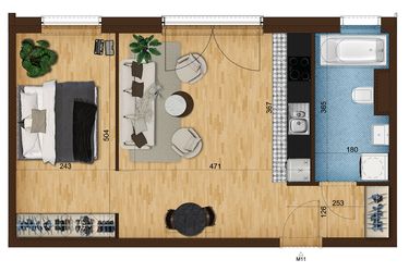 Rzut - Mieszkanie na sprzedaż 1 pokój o powierzchni 44,81 m² - numer 6.11 w Nowe Zabrze