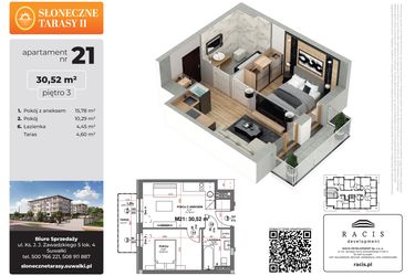 Rzut - Mieszkanie na sprzedaż 2 pokoje o powierzchni 30,52 m² - numer 21 w Słoneczne Tarasy II etap 2