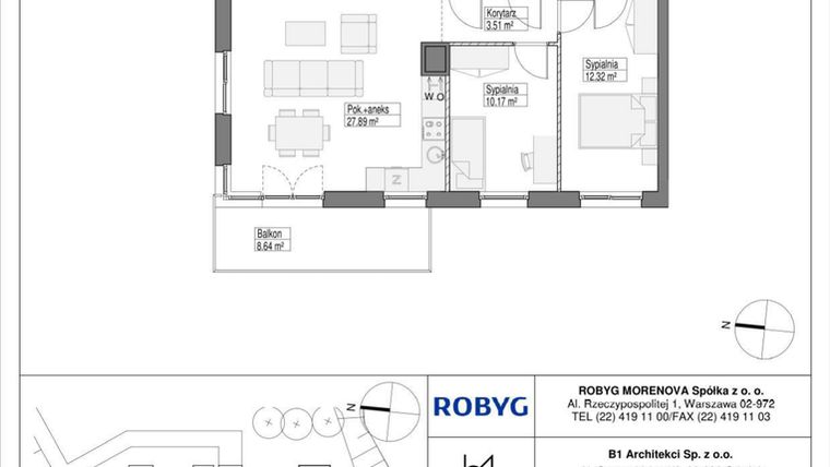 Rzut - Mieszkanie na sprzedaż 4 pokoje o powierzchni 75,59 m² - numer 1.1M06 w Szumilas