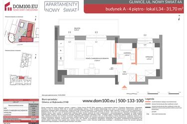 Rzut - Mieszkanie na sprzedaż 2 pokoje o powierzchni 31,7 m² - numer L34 w Apartamenty Nowy Świat - inwestycyjne