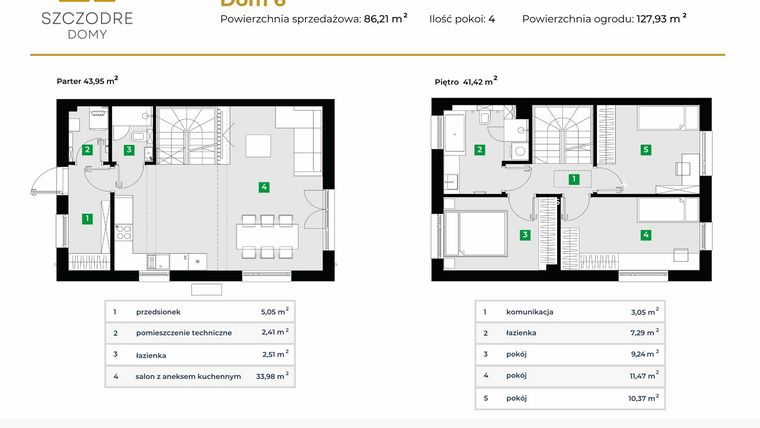 Rzut - Dom na sprzedaż 4 pokoje o powierzchni 89,57 m² - numer 6 w Szczodre Domy