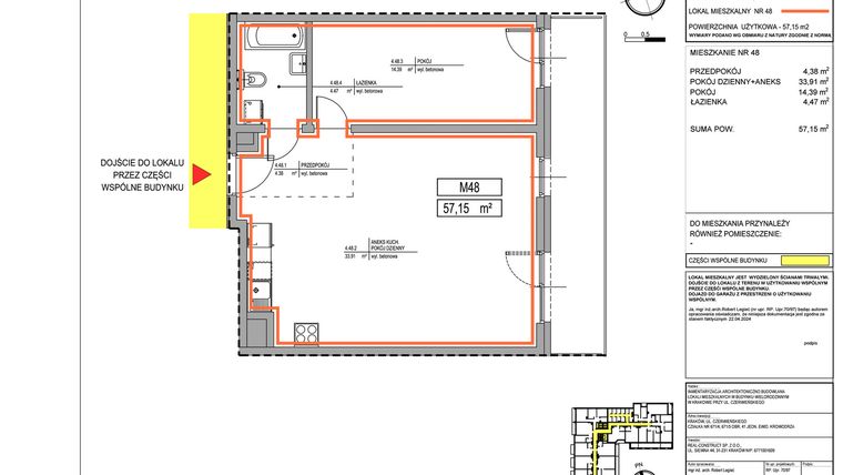 Rzut - Mieszkanie na sprzedaż 2 pokoje o powierzchni 57,15 m² - numer 3.48 w Czerwieńskiego 3