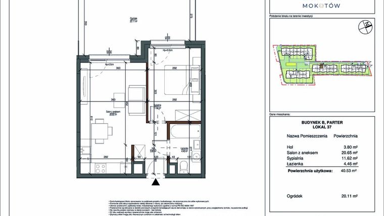 Rzut - Mieszkanie na sprzedaż 2 pokoje o powierzchni 45,53 m² - numer 37 w Aura Mokotów II
