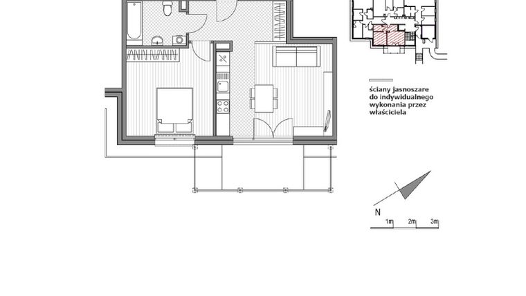 Rzut - Mieszkanie na sprzedaż 2 pokoje o powierzchni 48,13 m² - numer 1.1-1 w Stawowa