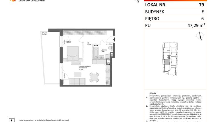 Rzut - Mieszkanie na sprzedaż 2 pokoje o powierzchni 47,29 m² - numer E.79 w Osiedle Synteza etap IV