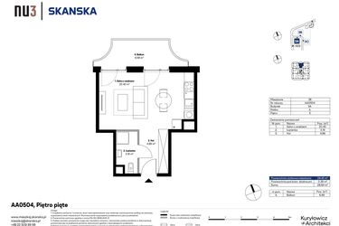 Rzut - Mieszkanie na sprzedaż 1 pokój o powierzchni 28,45 m² - numer AA0504 w NU3 Warszawa Wola