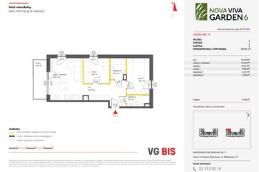Rzut - Mieszkanie na sprzedaż 3 pokoje o powierzchni 55,49 m² - numer 76 w Nova Viva Garden 6