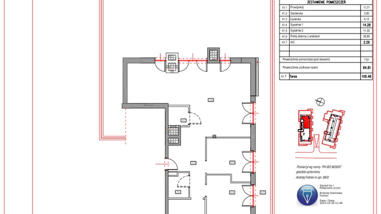 Rzut - Mieszkanie na sprzedaż 4 pokoje o powierzchni 84,81 m² - numer A.41 w Villa Verona Mielno