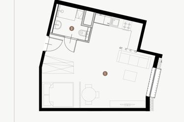 Rzut - Mieszkanie na sprzedaż 1 pokój o powierzchni 37,23 m² - numer II.11.2 w Tuwima Apartments