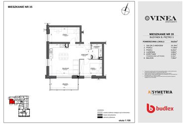 Rzut - Mieszkanie na sprzedaż 3 pokoje o powierzchni 54,63 m² - numer 35 w Apartamenty Vinea