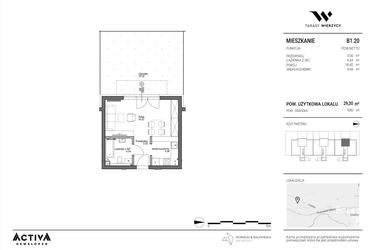 Rzut - Mieszkanie na sprzedaż 1 pokój o powierzchni 29,3 m² - numer B1.20 w Tarasy Wierzycy