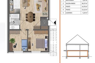 Rzut - Mieszkanie na sprzedaż 3 pokoje o powierzchni 72,56 m² - numer 12PD w Osiedle Przyjazne etap V