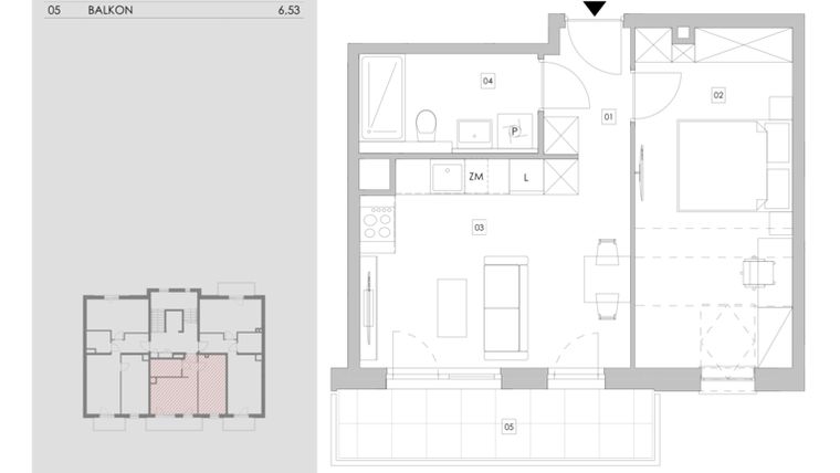 Rzut - Mieszkanie na sprzedaż 2 pokoje o powierzchni 36,44 m² - numer 84.3.10 w ATAL Bronowice