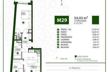 Rzut - Mieszkanie na sprzedaż 3 pokoje o powierzchni 54,02 m² - numer 29 w Moja Wiązowa