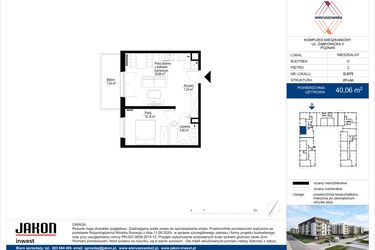 Rzut - Mieszkanie na sprzedaż 2 pokoje o powierzchni 40,06 m² - numer D.D75 w Wieruszowska D