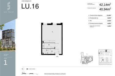 Rzut - Lokal użytkowy na sprzedaż 1 pokój o powierzchni 42,14 m² - numer LU16 w Sky Trust etap II