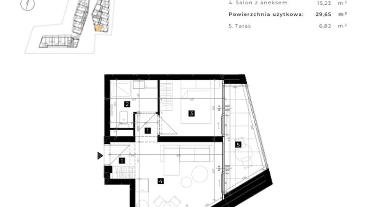 Rzut - Mieszkanie na sprzedaż 2 pokoje o powierzchni 29,65 m² - numer C.1.13 w Cisha Apartamenty Dziwnów