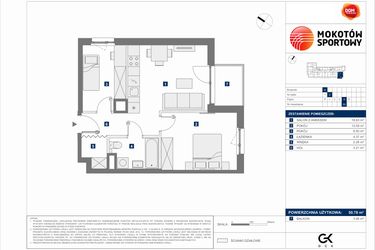 Rzut - Mieszkanie na sprzedaż 3 pokoje o powierzchni 50,78 m² - numer A.55 w Mokotów Sportowy