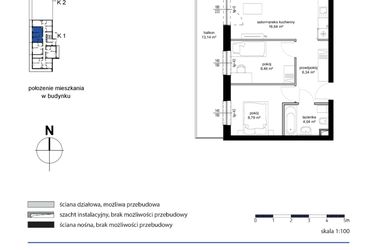 Rzut - Mieszkanie na sprzedaż 3 pokoje o powierzchni 44,27 m² - numer M4 w Kwarcowe Wzgórze