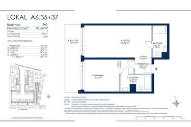 Rzut - Mieszkanie na sprzedaż 1 pokój o powierzchni 57,66 m² - numer A6.35+37 w Grano Hotel Solmarina