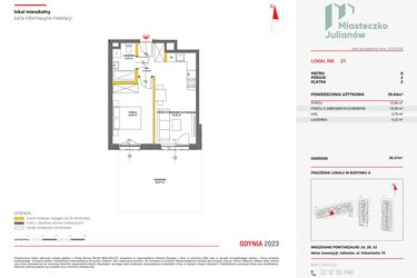 Rzut - Mieszkanie na sprzedaż 2 pokoje o powierzchni 39,49 m² - numer 21 w Miasteczko Julianów