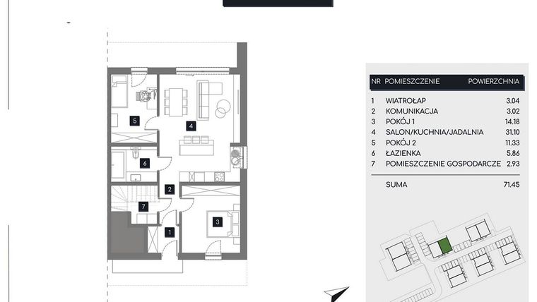 Rzut - Mieszkanie na sprzedaż 3 pokoje o powierzchni 71,45 m² - numer M10A w Rudava Park