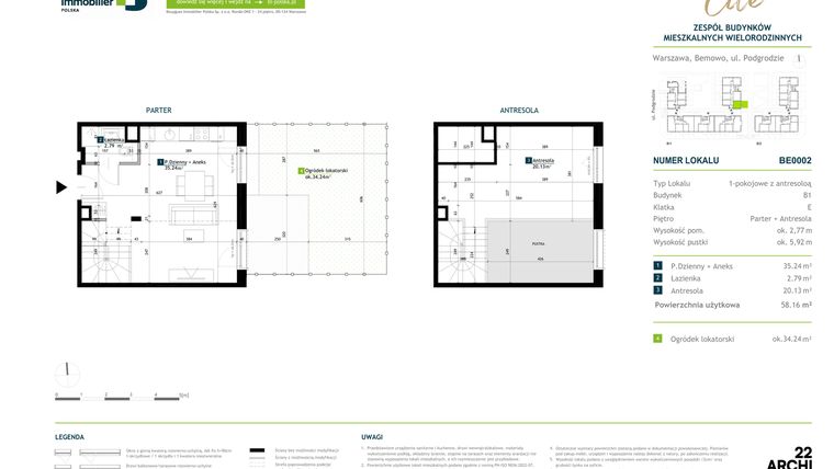 Rzut - Mieszkanie na sprzedaż 1 pokój o powierzchni 58,16 m² - numer BE0002 w Viva Cité
