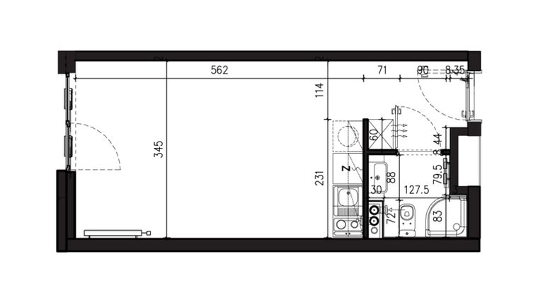 Rzut - Mieszkanie na sprzedaż 1 pokój o powierzchni 25,31 m² - numer AB.4.047 w Nadolnik Compact Apartments etap III