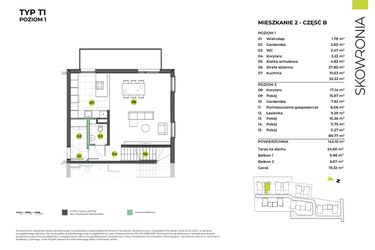 Rzut - Mieszkanie na sprzedaż 5 pokoi o powierzchni 162,42 m² - numer 6BL/2 w Skowronia