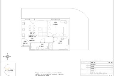 Rzut - Mieszkanie na sprzedaż 3 pokoje o powierzchni 55,32 m² - numer B2.10 w Osiedle Versus