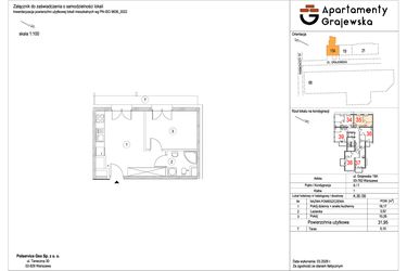 Rzut - Mieszkanie na sprzedaż 2 pokoje o powierzchni 32 m² - numer M-35 w Apartamenty Grajewska