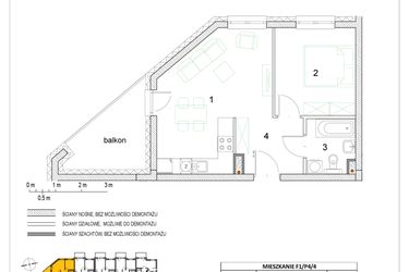Rzut - Mieszkanie na sprzedaż 2 pokoje o powierzchni 38,78 m² - numer F1/P4/4 w Osiedle Jodłowa bud. F