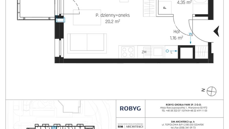 Rzut - Mieszkanie na sprzedaż 1 pokój o powierzchni 25,71 m² - numer I.4M14 w Nadmotławie Apartments etap I