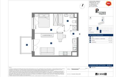 Rzut - Mieszkanie na sprzedaż 2 pokoje o powierzchni 35,58 m² - numer 18 w Przystanek Prądnik
