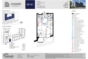 Rzut - Mieszkanie na sprzedaż 2 pokoje o powierzchni 42,08 m² - numer M141 w Chodźki Residence 2