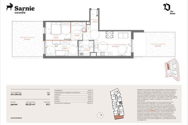 Rzut - Mieszkanie na sprzedaż 3 pokoje o powierzchni 65,23 m² - numer A1.1-00.03 w Sarnie Osiedle