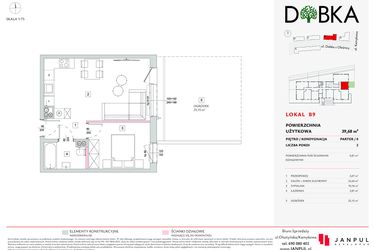 Rzut - Mieszkanie na sprzedaż 2 pokoje o powierzchni 39,68 m² - numer B09 w Dobka