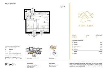 Rzut - Mieszkanie na sprzedaż 2 pokoje o powierzchni 35,35 m² - numer 23B/6 w Izera Park