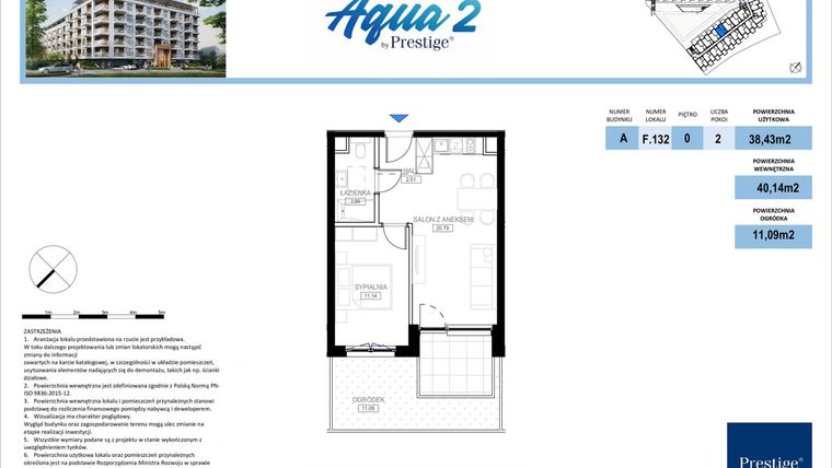 Rzut - Mieszkanie na sprzedaż 2 pokoje o powierzchni 40,16 m² - numer F.132 w Bel Mare (Międzyzdroje)